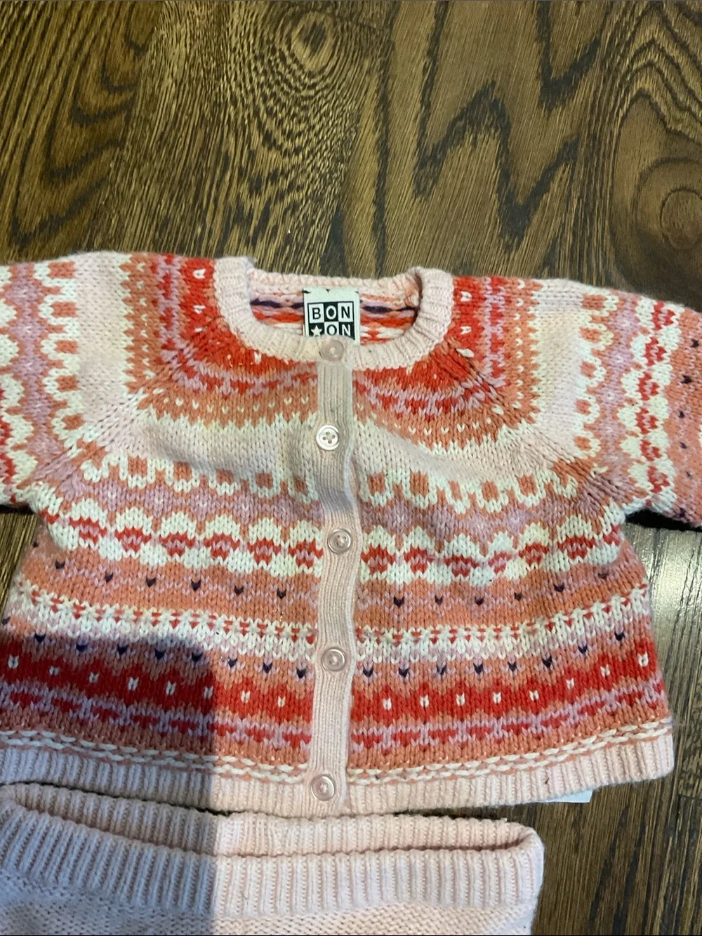 Bonton Pink & Coral Fair Isle Knit Pajama Set